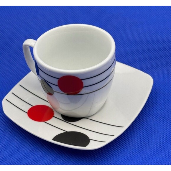 VTG Arcopal France MCM Espresso Cup & Saucer, Black, Red White Music Note Design - Picture 3 of 8